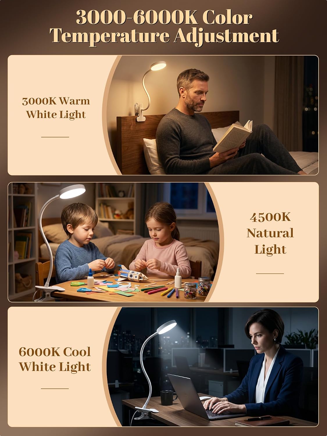 10-Color Dimmable Clip On Reading Lamp