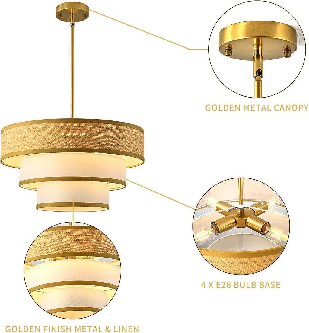 Golden Drum Linen Shade Farmhouse Chandelier