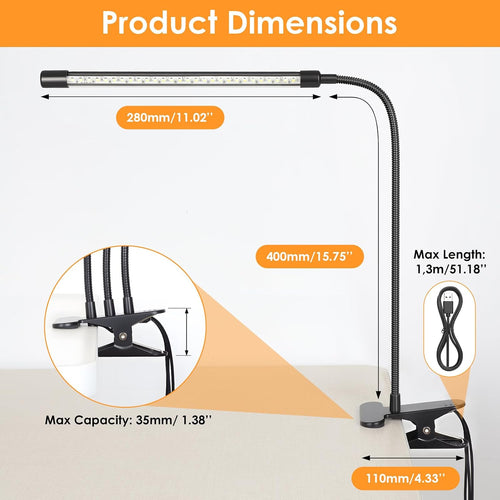 3-Head Wide Lighting Clamp Desk Lamp