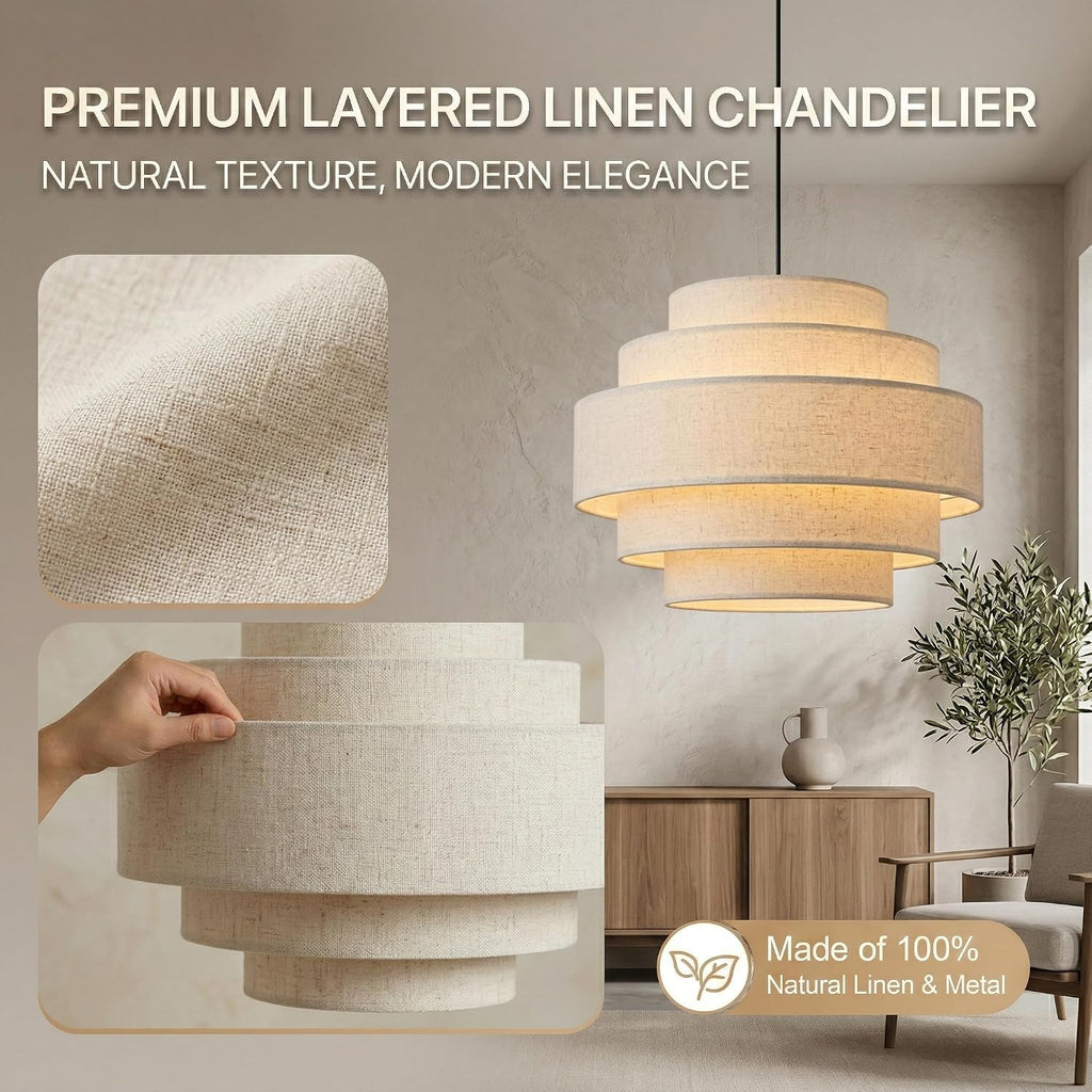 Beige Linen Drum Farmhouse Chandelier