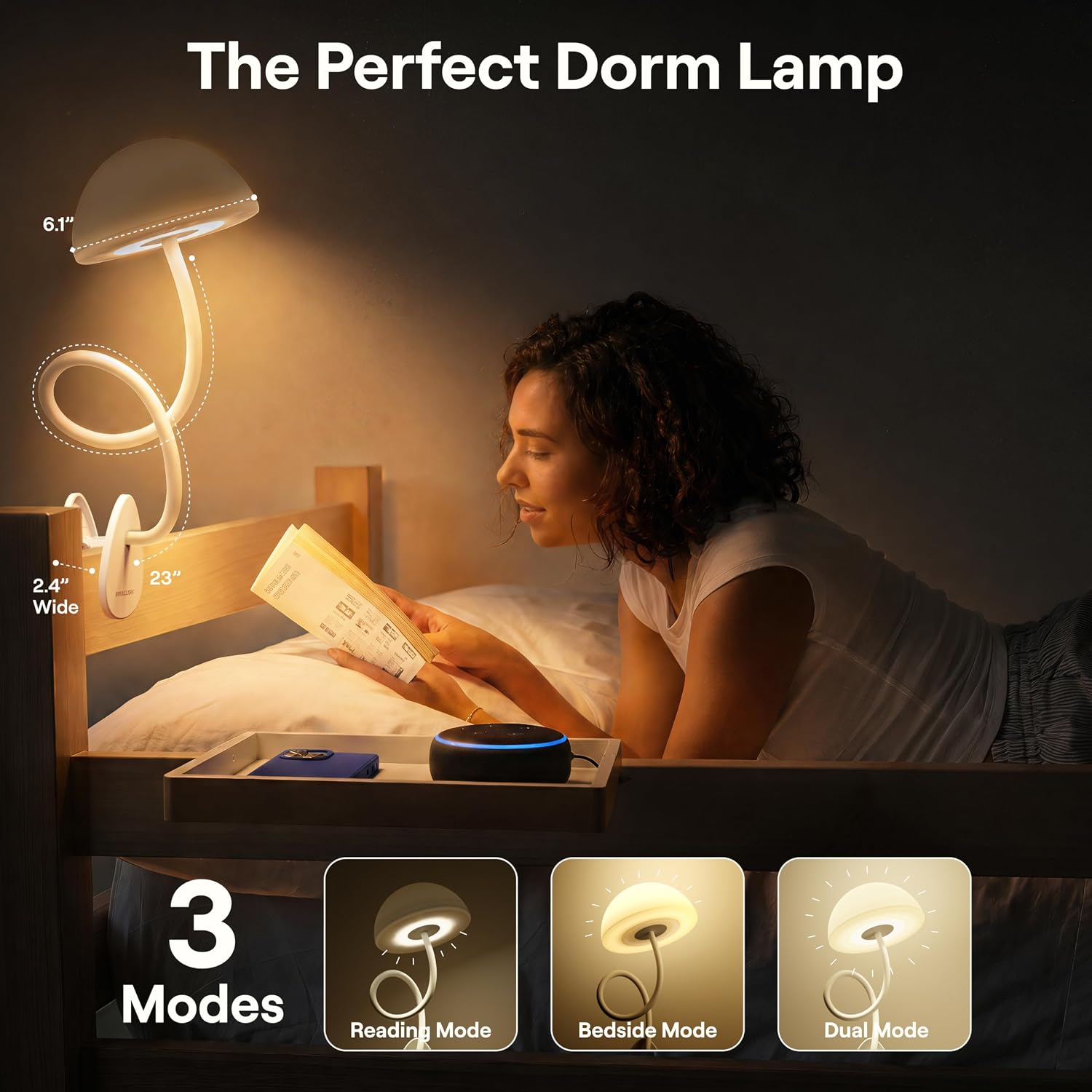 White Multicolor Clip On Reading Lamp