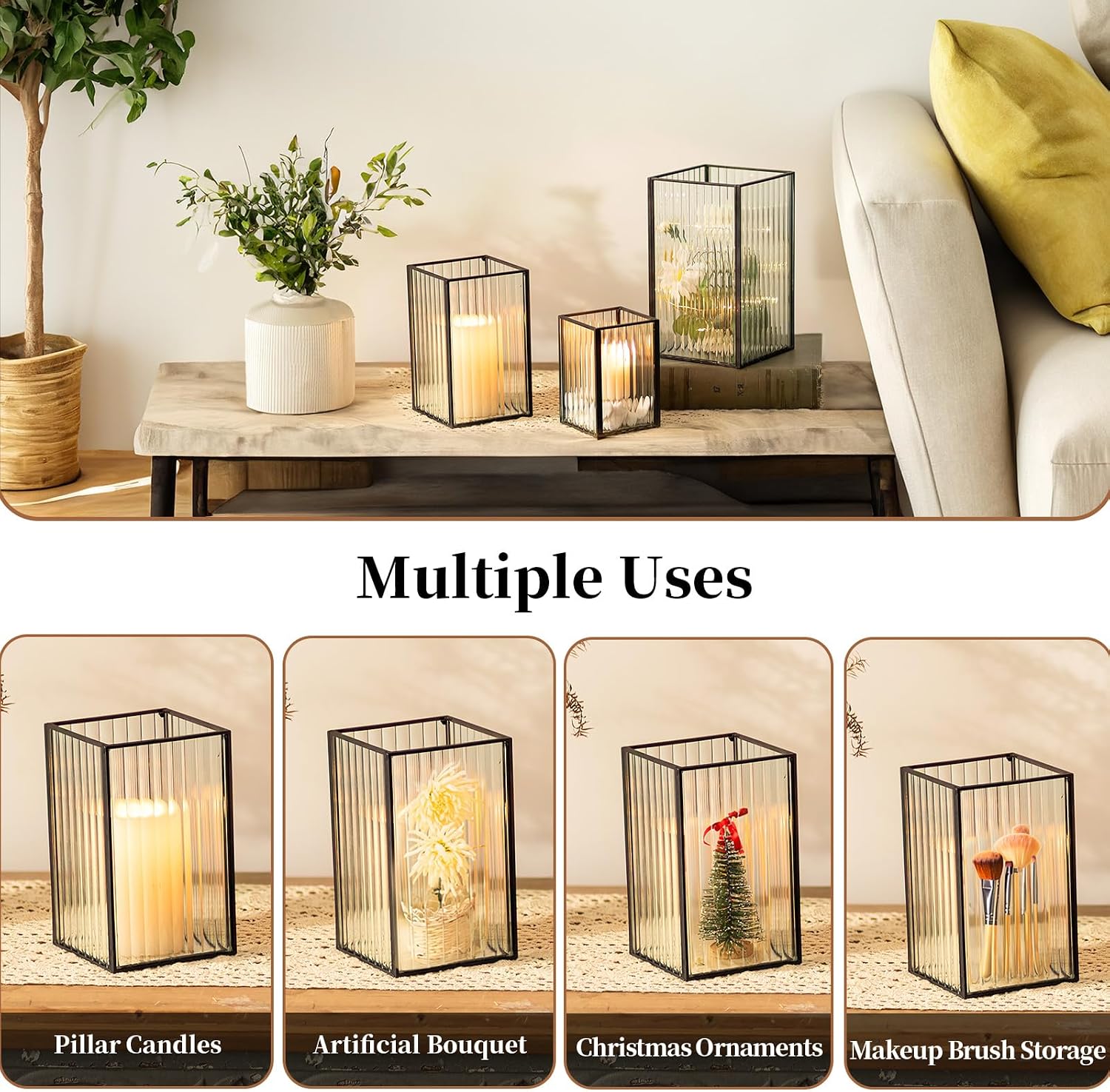 Black Square Hurricane Candle Holders