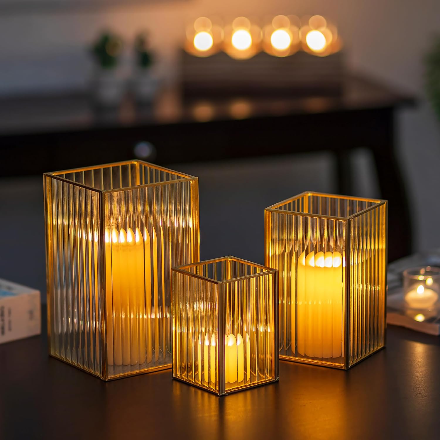 Black Square Hurricane Candle Holders