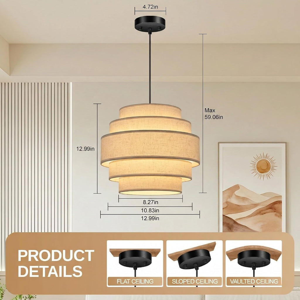 Beige Linen Drum Farmhouse Chandelier