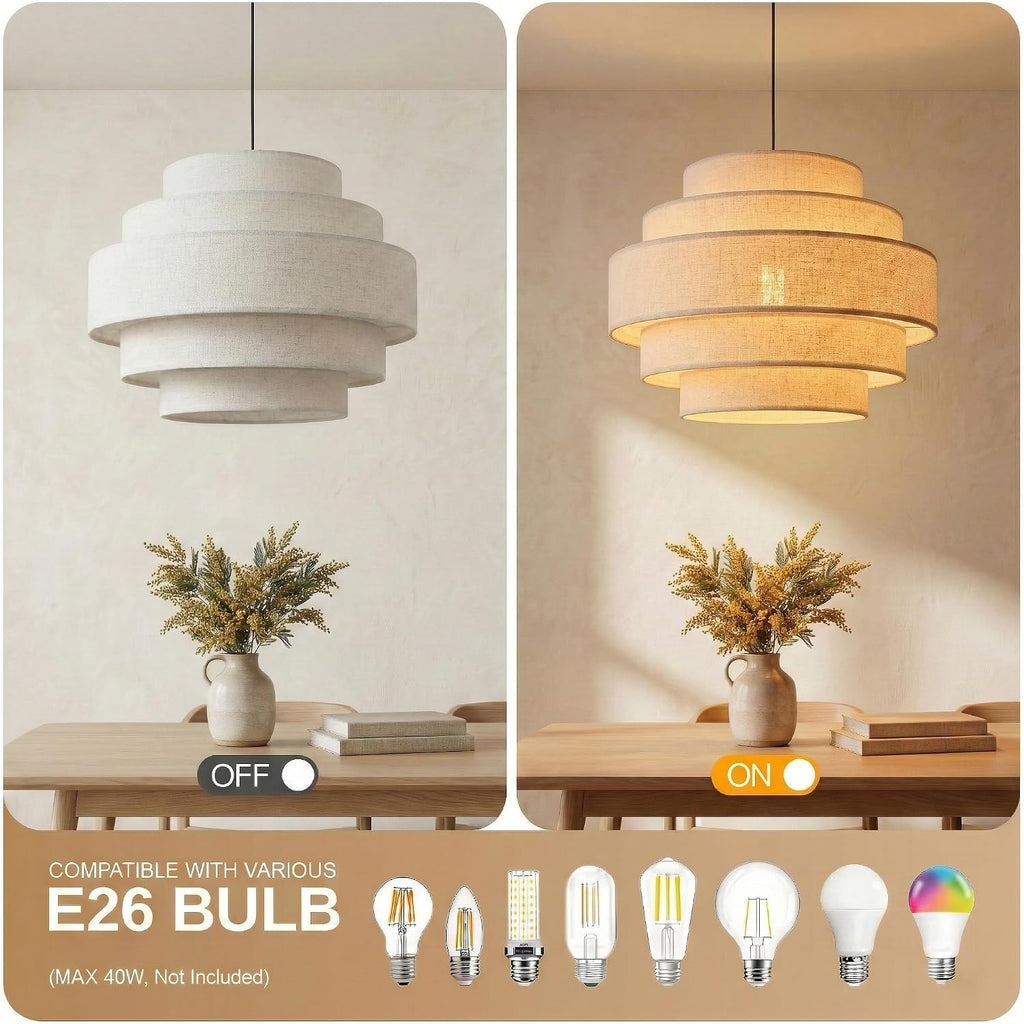 Beige Linen Drum Farmhouse Chandelier