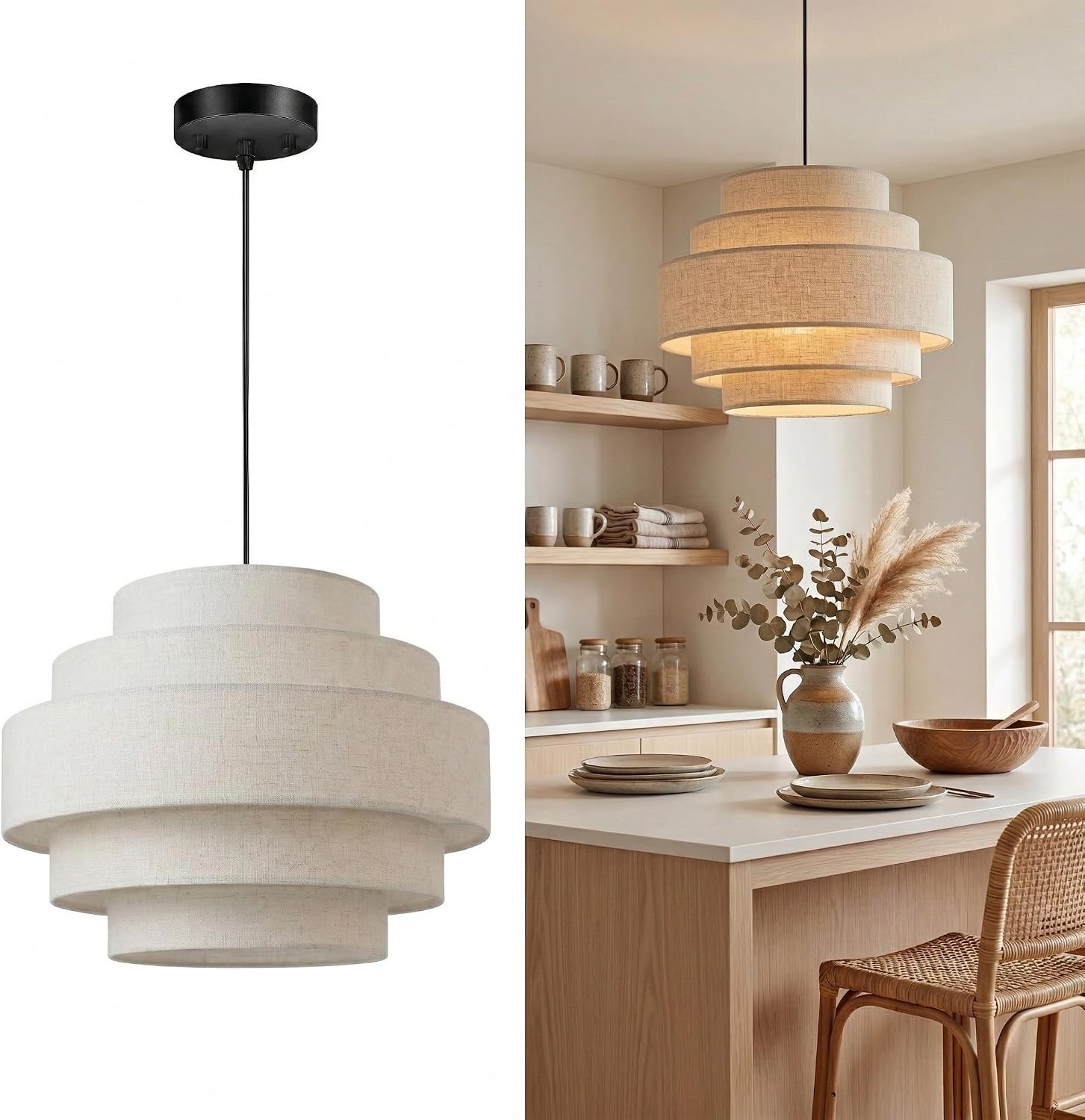 Beige Linen Drum Farmhouse Chandelier