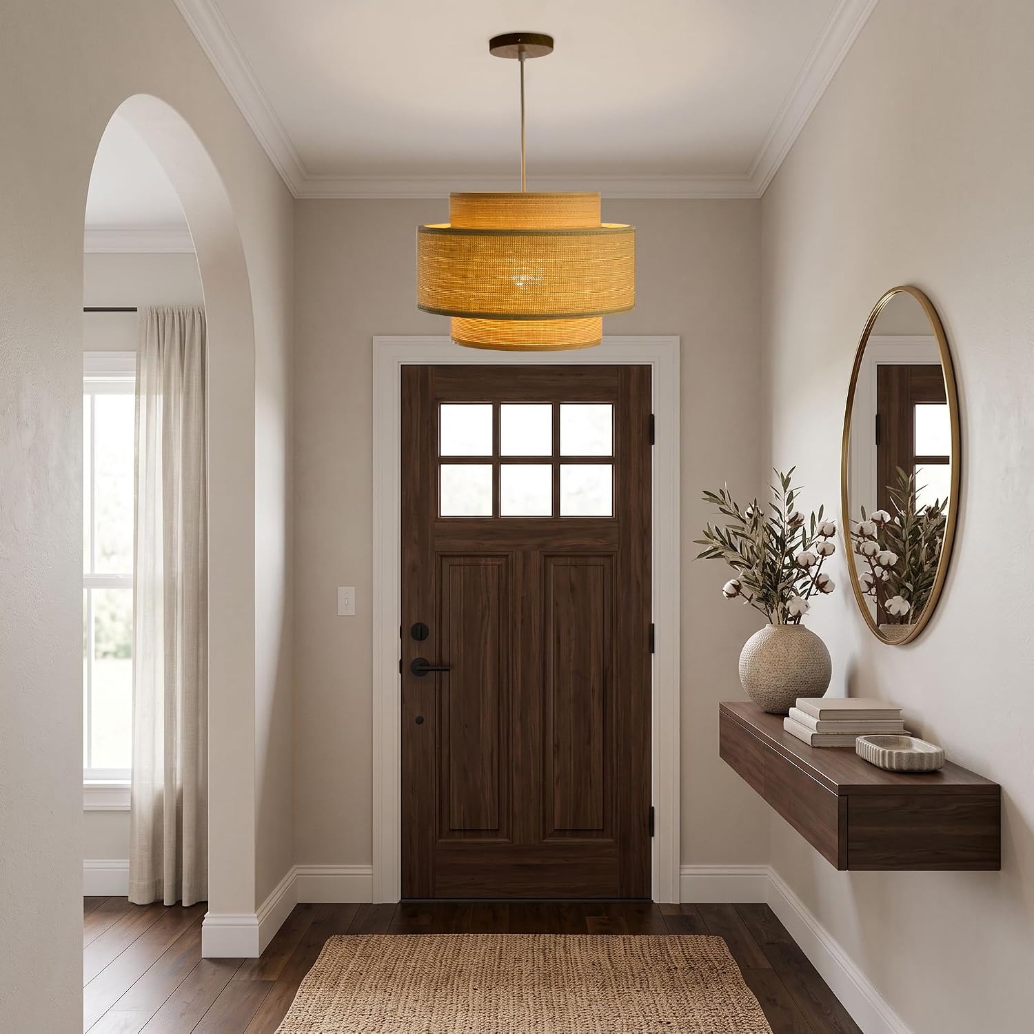 3-Tier Handwoven Bamboo Drum Pendant Light