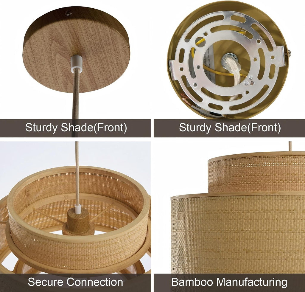 3-Tier Handwoven Bamboo Drum Pendant Light
